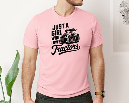 brand:Bella Canvas|color:Pink|Just A Girl Who Loves Tractors T Shi Graphic T-Shirt