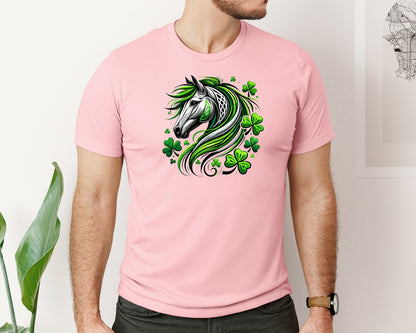 brand:Bella Canvas|color:Pink|St Patricks Day Horse Lucky Graphic T-Shirt