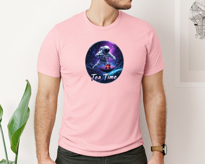 brand:Bella Canvas|color:Pink|Astronaut Tea Time In Space T Shirt Graphic T-Shirt