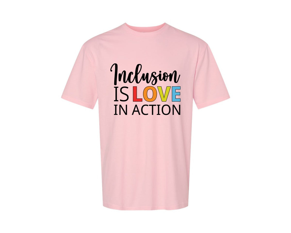 brand:Generic|color:Pink|Inclusion Is Love In Action T Shirt Graphic T-Shirt
