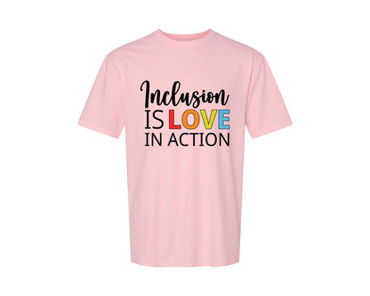 brand:Generic|color:Pink|Inclusion Is Love In Action T Shirt Graphic T-Shirt