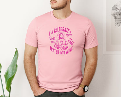 brand:Bella Canvas|color:Pink|Jesus Water Into Wine Design Graphic T-Shirt