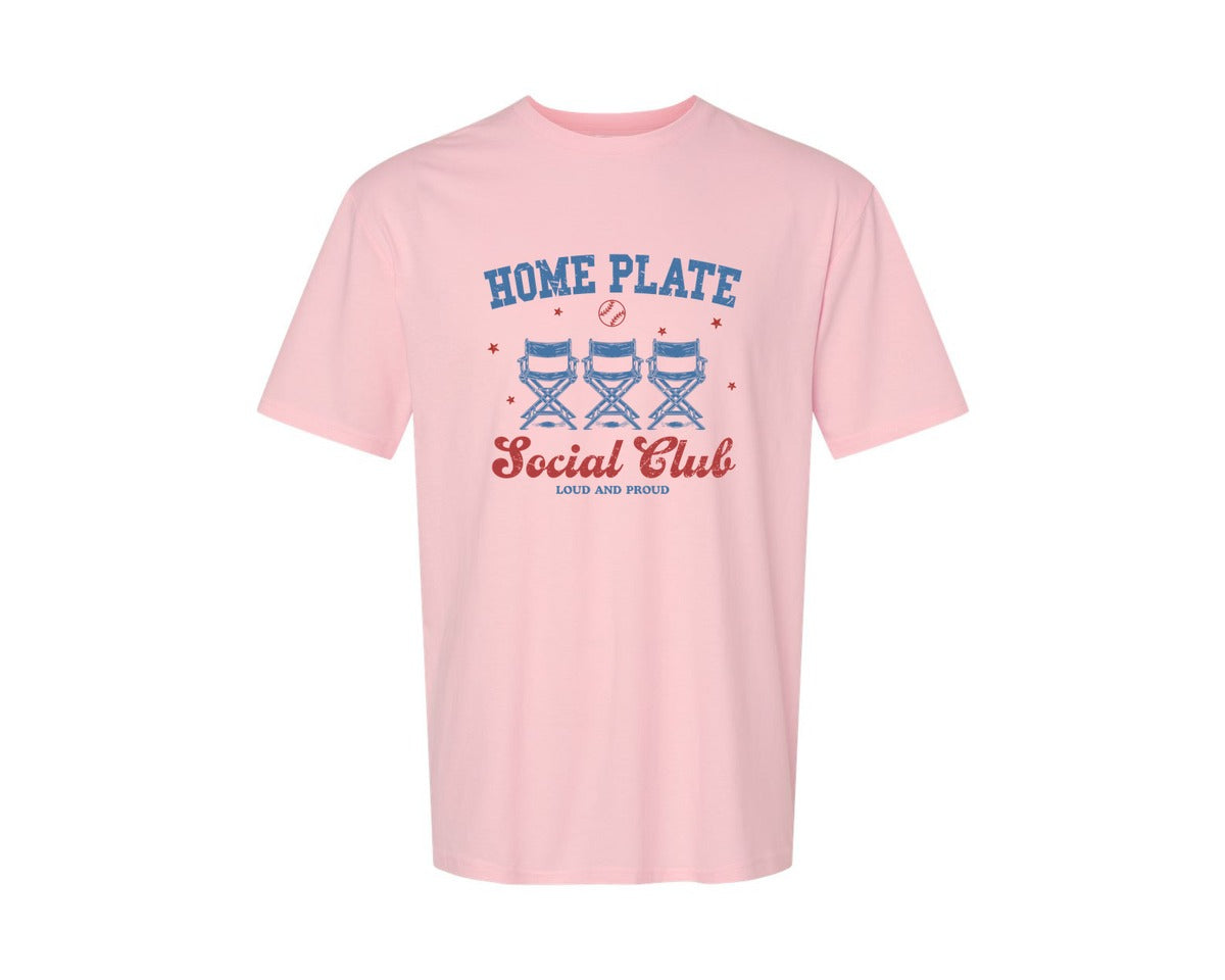 brand:Generic|color:Pink|Vintage Baseball Home Plate Social Club Graphic T-Shirt
