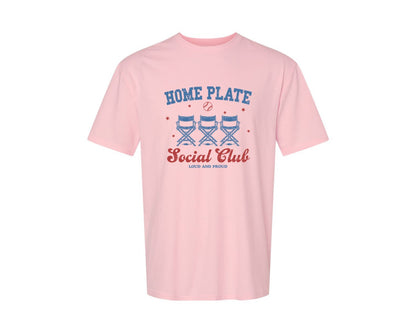 brand:Generic|color:Pink|Vintage Baseball Home Plate Social Club Graphic T-Shirt