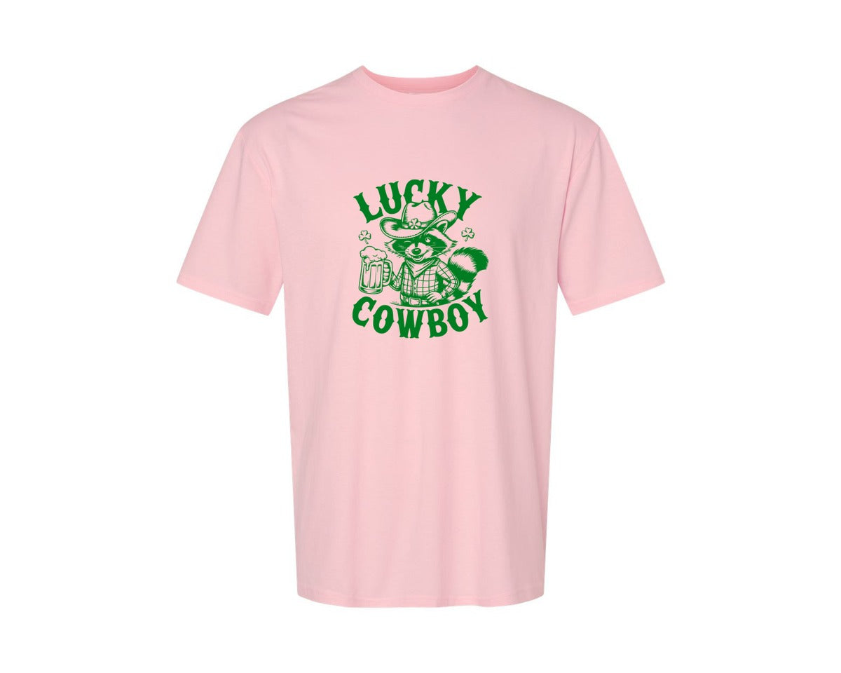 brand:Generic|color:Pink|Lucky Cowboy Funny St Patricks Day Graphic T-Shirt