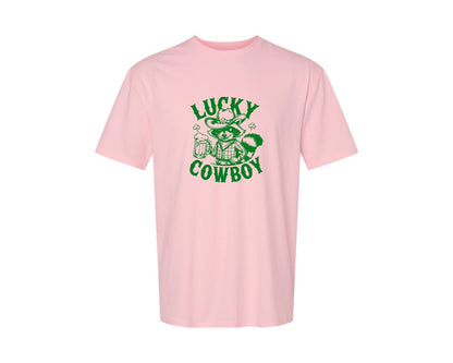 brand:Generic|color:Pink|Lucky Cowboy Funny St Patricks Day Graphic T-Shirt
