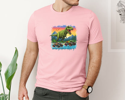 brand:Bella Canvas|color:Pink|Dinosaur Monster Truck T Rex Graphic T-Shirt