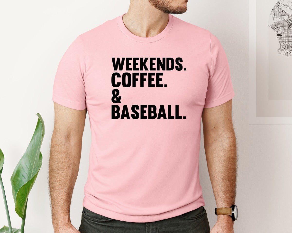 brand:Bella Canvas|color:Pink|Weekends Coffee Baseball Tshirt Design Graphic T-Shirt