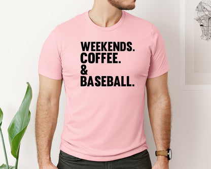brand:Bella Canvas|color:Pink|Weekends Coffee Baseball Tshirt Design Graphic T-Shirt