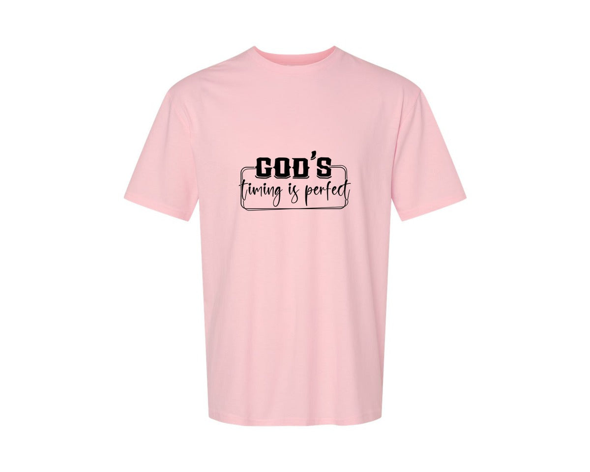 brand:Generic|color:Pink|Gods Timing Is Perfect Sleeve Design Graphic T-Shirt