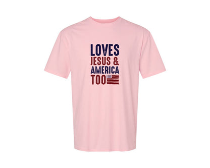 brand:Generic|color:Pink|Loves Jesus And America Too Jesus Graphic T-Shirt