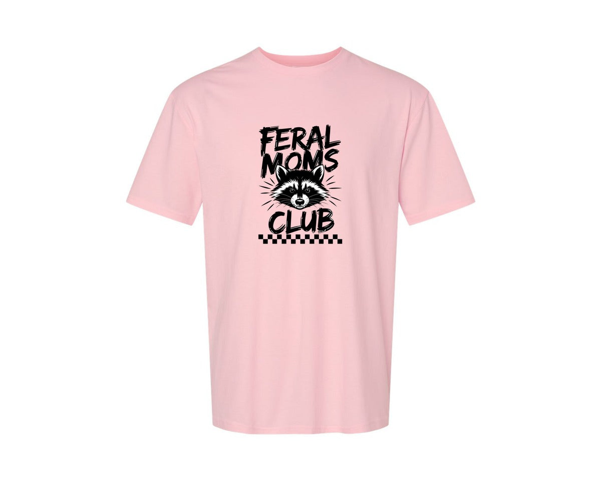 brand:Generic|color:Pink|Feral Moms Club Mom Life Raccoon Graphic T-Shirt