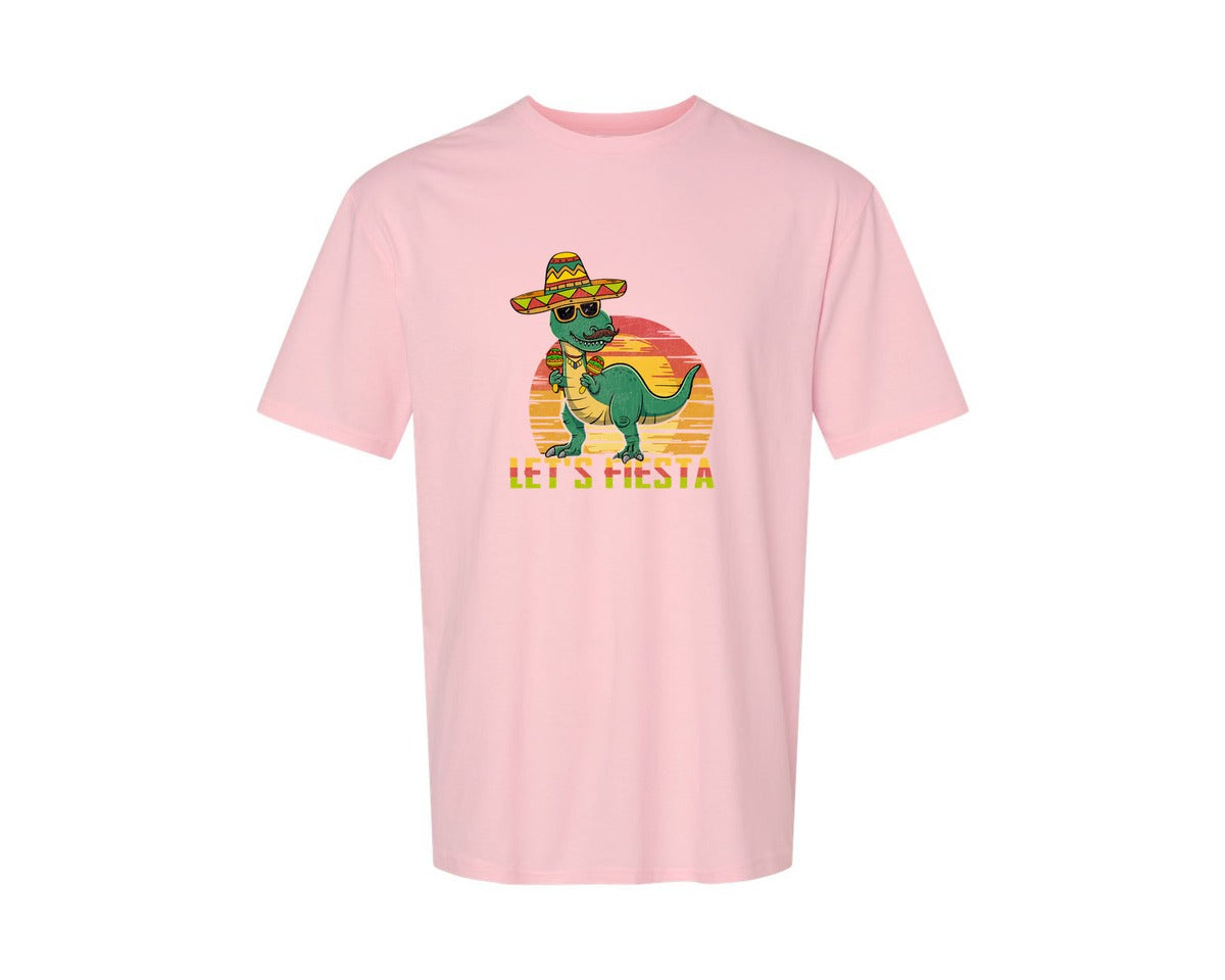 brand:Generic|color:Pink|Lets Fiesta Dinosaur Cinco De Mayo Graphic T-Shirt