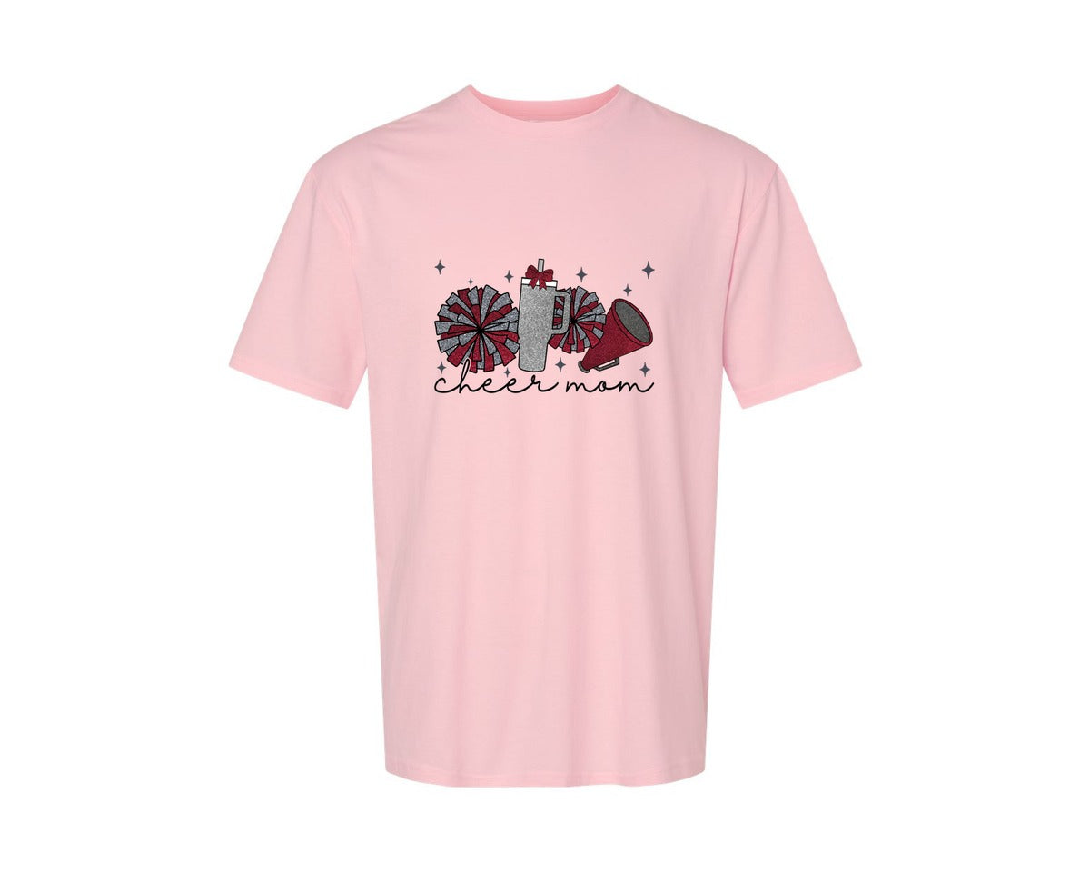 brand:Generic|color:Pink|Cheer Mom Glitter Cheerleading Graphic T-Shirt