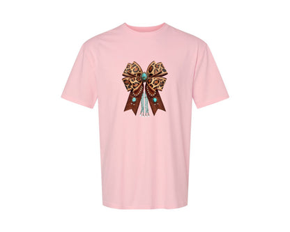 brand:Generic|color:Pink|Western Leopard Bow Bohemian Coquette Graphic T-Shirt