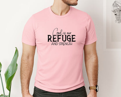 brand:Bella Canvas|color:Pink|God Is Our Refuge And Strength Sleeve Sv Graphic T-Shirt