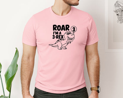 brand:Bella Canvas|color:Pink|3 Rex Dinosaur Birthday Graphic T-Shirt