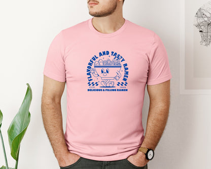 brand:Bella Canvas|color:Pink|Retro Ramen Noodle Cartoon Mascot Design Graphic T-Shirt