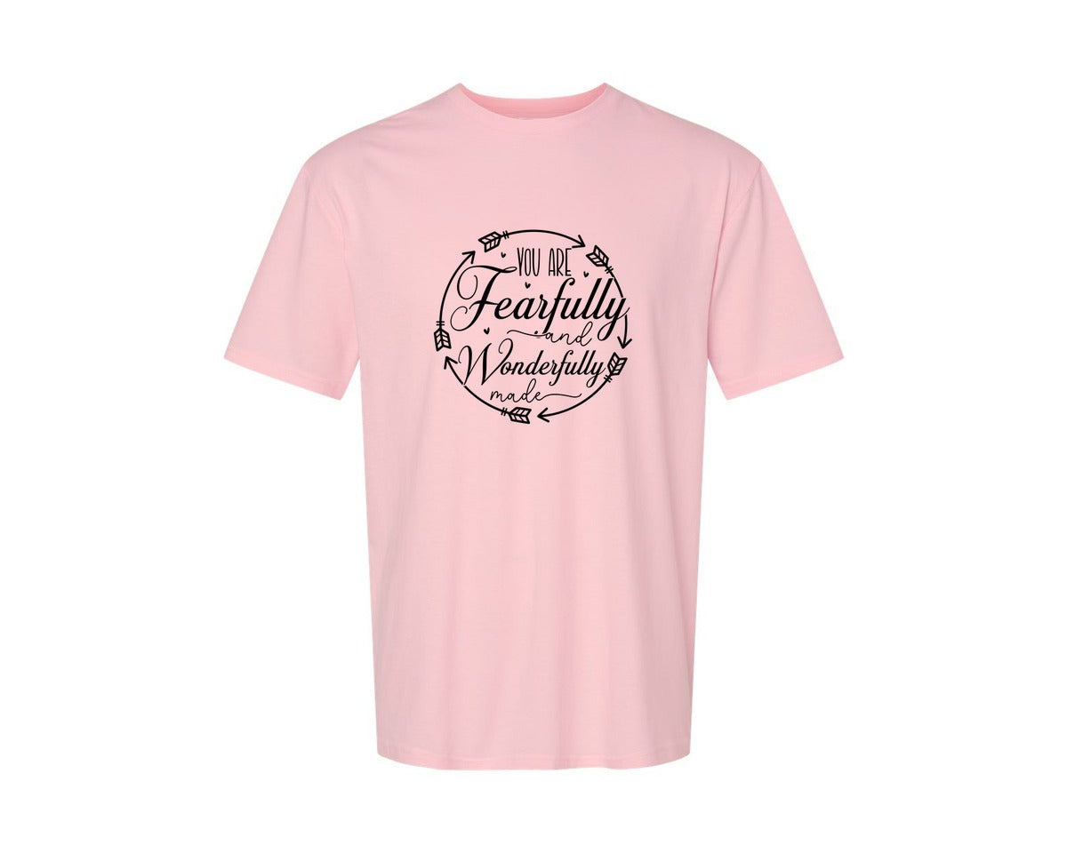 brand:Generic|color:Pink|You Are Fearfully And Sleeve Design Graphic T-Shirt