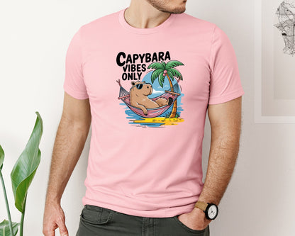 brand:Bella Canvas|color:Pink|Capybara Vibes Only Summer T Shirt Print Graphic T-Shirt