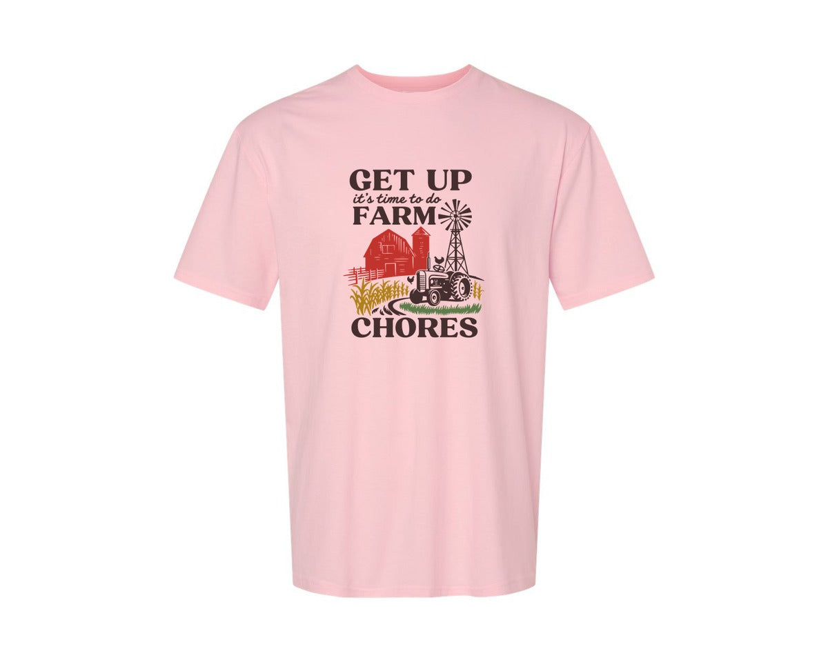 brand:Generic|color:Pink|Get Up Its Time To Do Farm Chores 2 Graphic T-Shirt