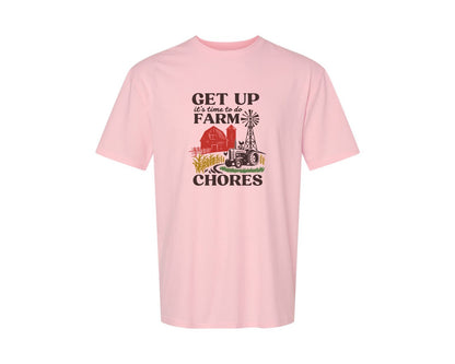brand:Generic|color:Pink|Get Up Its Time To Do Farm Chores 2 Graphic T-Shirt