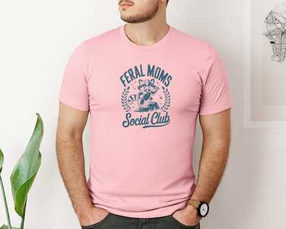 brand:Bella Canvas|color:Pink|Funny Mothers Day Raccoon Mama Feral Mom Graphic T-Shirt