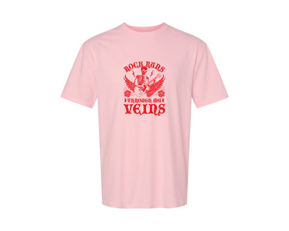 brand:Generic|color:Pink|Rock Runs Through My Veins Design Graphic T-Shirt