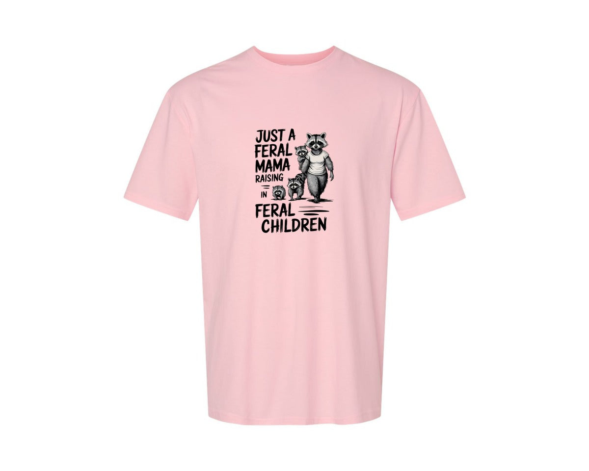 brand:Generic|color:Pink|Funny Mothers Day Raccoon Mama Tired Graphic T-Shirt