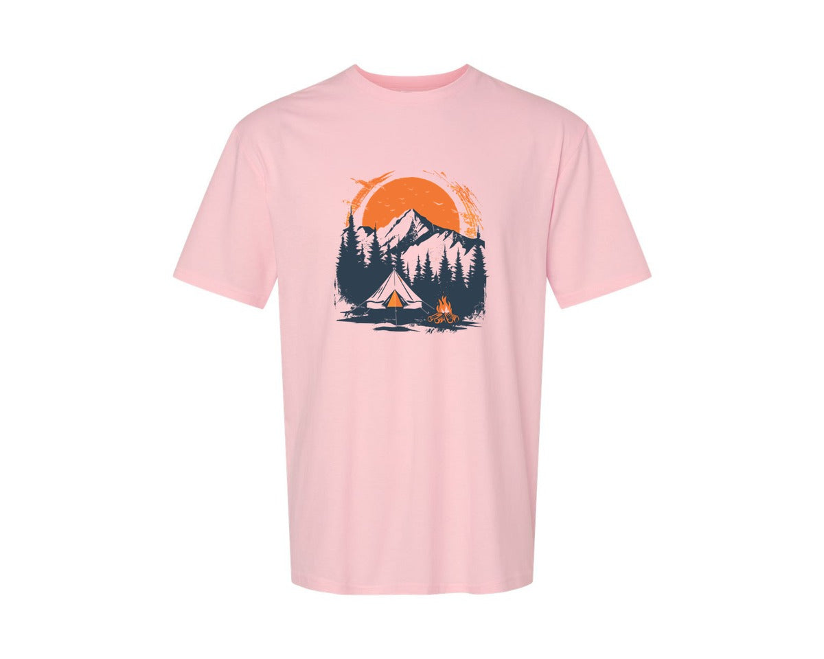 brand:Generic|color:Pink|Sunset Camping Adventure T Shirt Design 3 Graphic T-Shirt