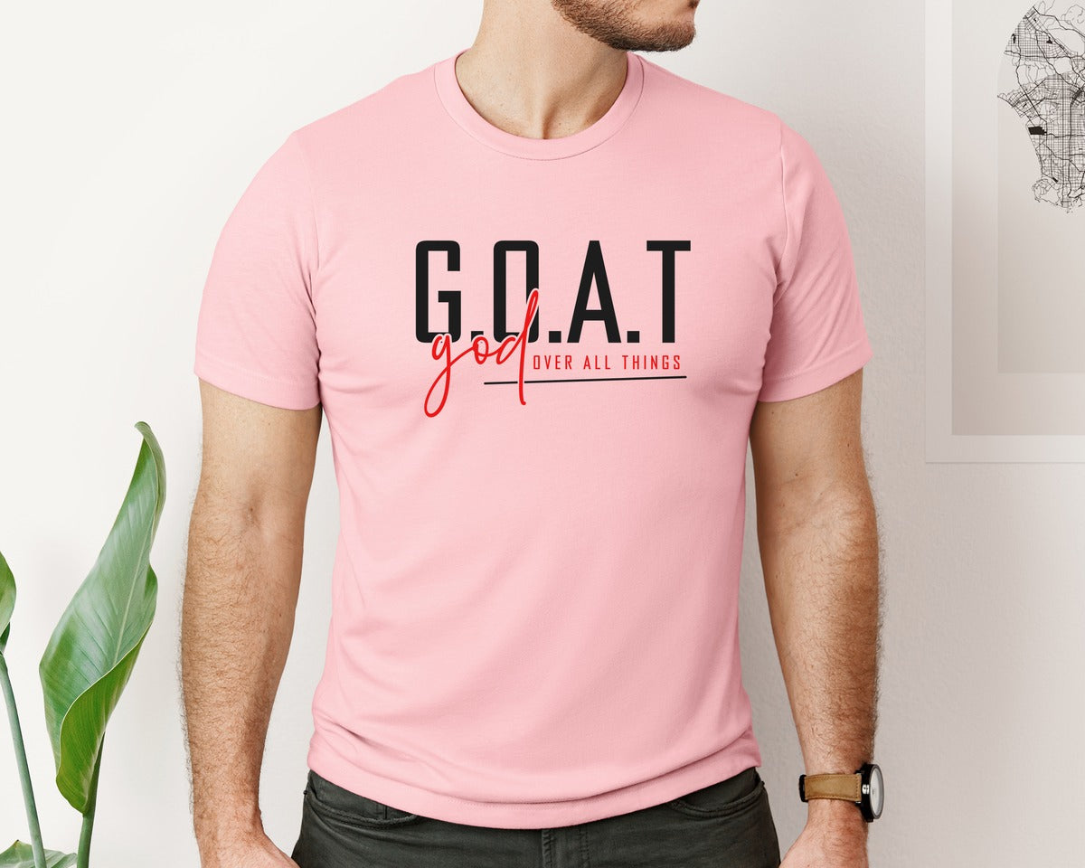 brand:Bella Canvas|color:Pink|God Over All Things Shirt Design Graphic T-Shirt
