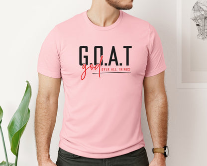 brand:Bella Canvas|color:Pink|God Over All Things Shirt Design Graphic T-Shirt