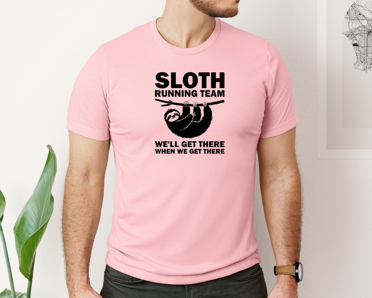 brand:Bella Canvas|color:Pink|Sloth Running Team T Shirt 2 Graphic T-Shirt