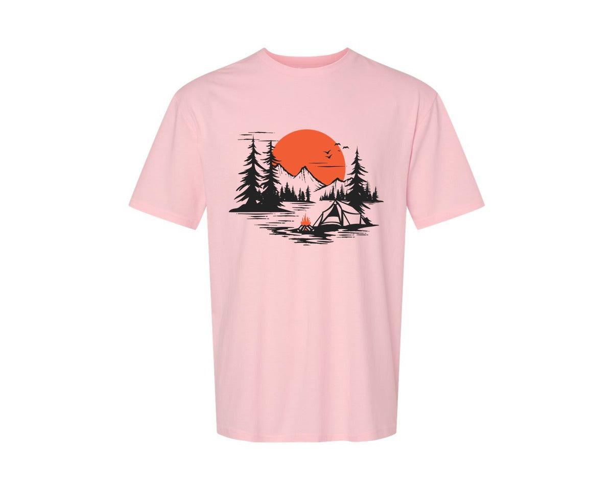 brand:Generic|color:Pink|Sunset Camping Adventure T Shirt Design 9 Graphic T-Shirt