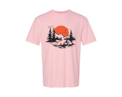 brand:Generic|color:Pink|Sunset Camping Adventure T Shirt Design 9 Graphic T-Shirt