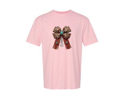 brand:Generic|color:Pink|Western Leopard Bow Coquette Cowgirl 2 Graphic T-Shirt