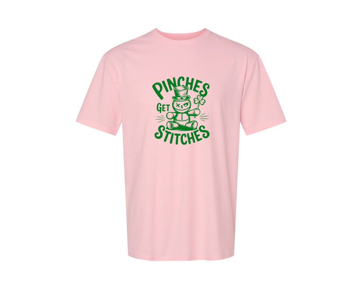 brand:Generic|color:Pink|Pinches Get Stitches Funny St Patri Graphic T-Shirt