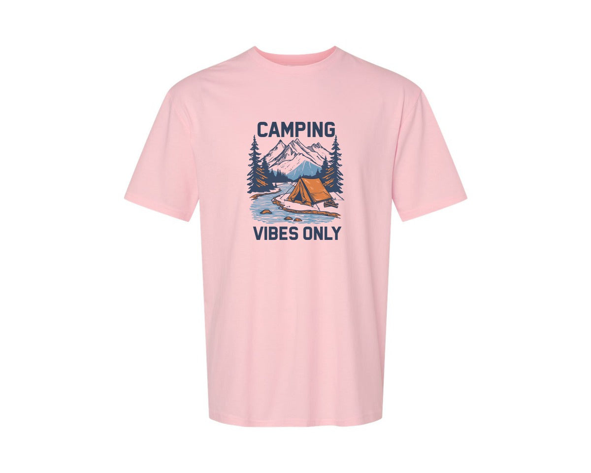 brand:Generic|color:Pink|Camping Vibes Only Outdoor Adventure Tee Graphic T-Shirt