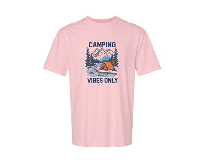 brand:Generic|color:Pink|Camping Vibes Only Outdoor Adventure Tee Graphic T-Shirt