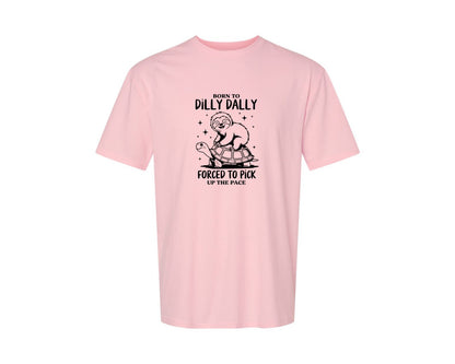brand:Generic|color:Pink|Born To Dilly Dally Funny Sloth Graphic T-Shirt