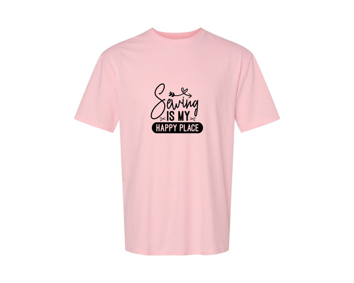 brand:Generic|color:Pink|Sewing Is My Happy Place 36 Graphic T-Shirt