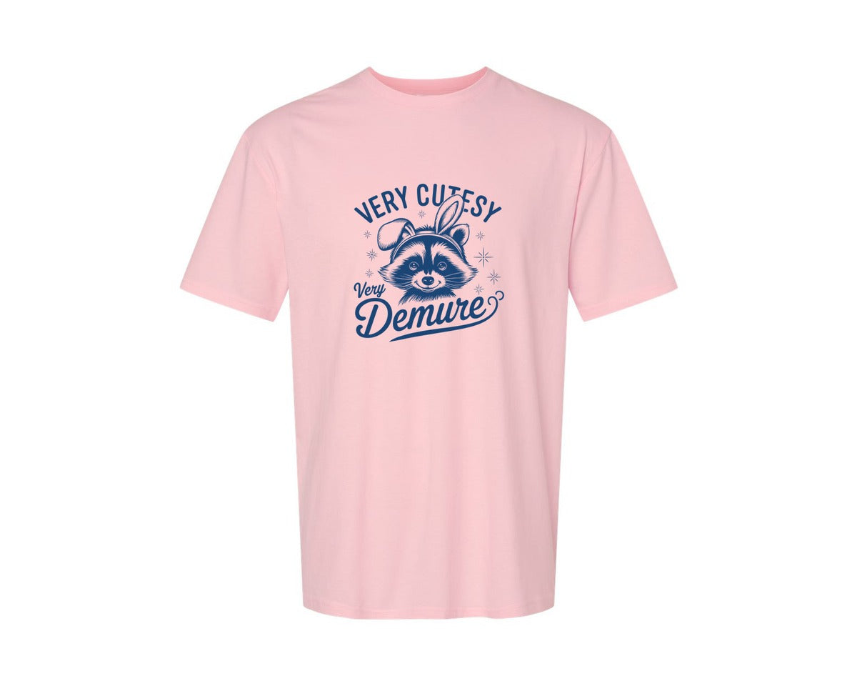brand:Generic|color:Pink|Very Cutesy Very Demure Raccoon T Shirt Graphic T-Shirt