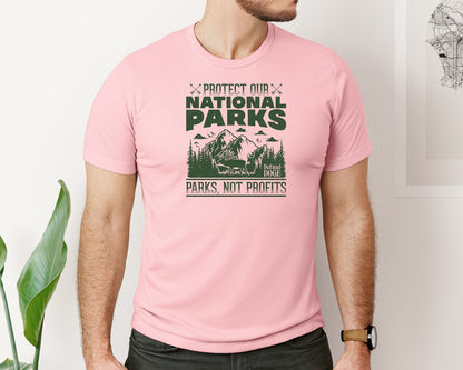 brand:Bella Canvas|color:Pink|Protect Our National Parks Defund Doge 2 Graphic T-Shirt