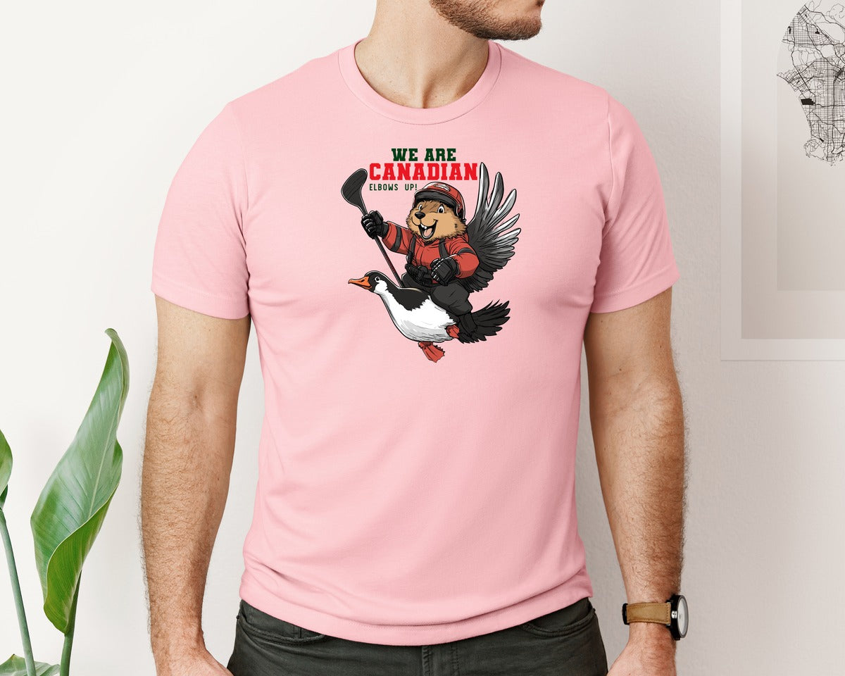 brand:Bella Canvas|color:Pink|We Are Canada Elbows Up Graphic T-Shirt