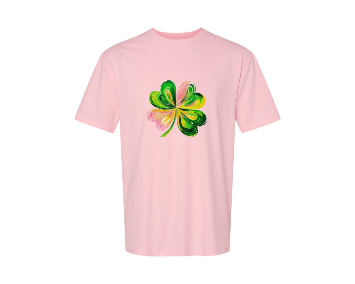 brand:Generic|color:Pink|Brushstroke Shamrock Graphic T-Shirt