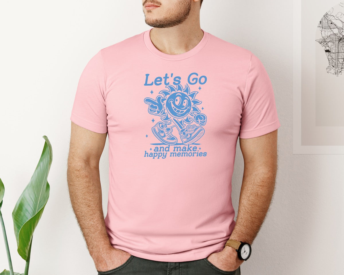 brand:Bella Canvas|color:Pink|Lets Go And Make Happy Memories Graphic T-Shirt