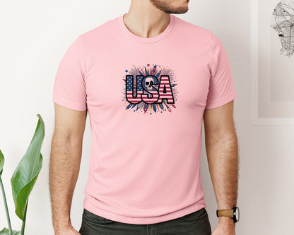 brand:Bella Canvas|color:Pink|Usa Skull Fireworks 4Th Of July T Shirt 2 Graphic T-Shirt