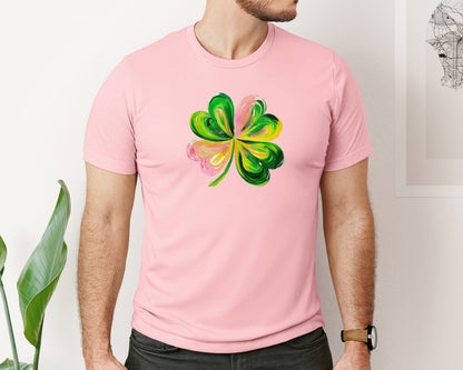 brand:Bella Canvas|color:Pink|Brushstroke Shamrock Graphic T-Shirt