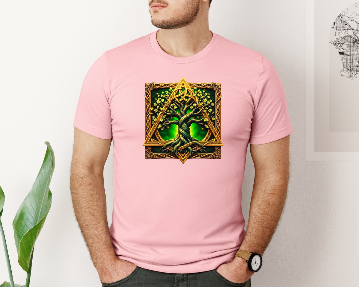 brand:Bella Canvas|color:Pink|Celtic Tree Of Life Mystical Tree Graphic T-Shirt