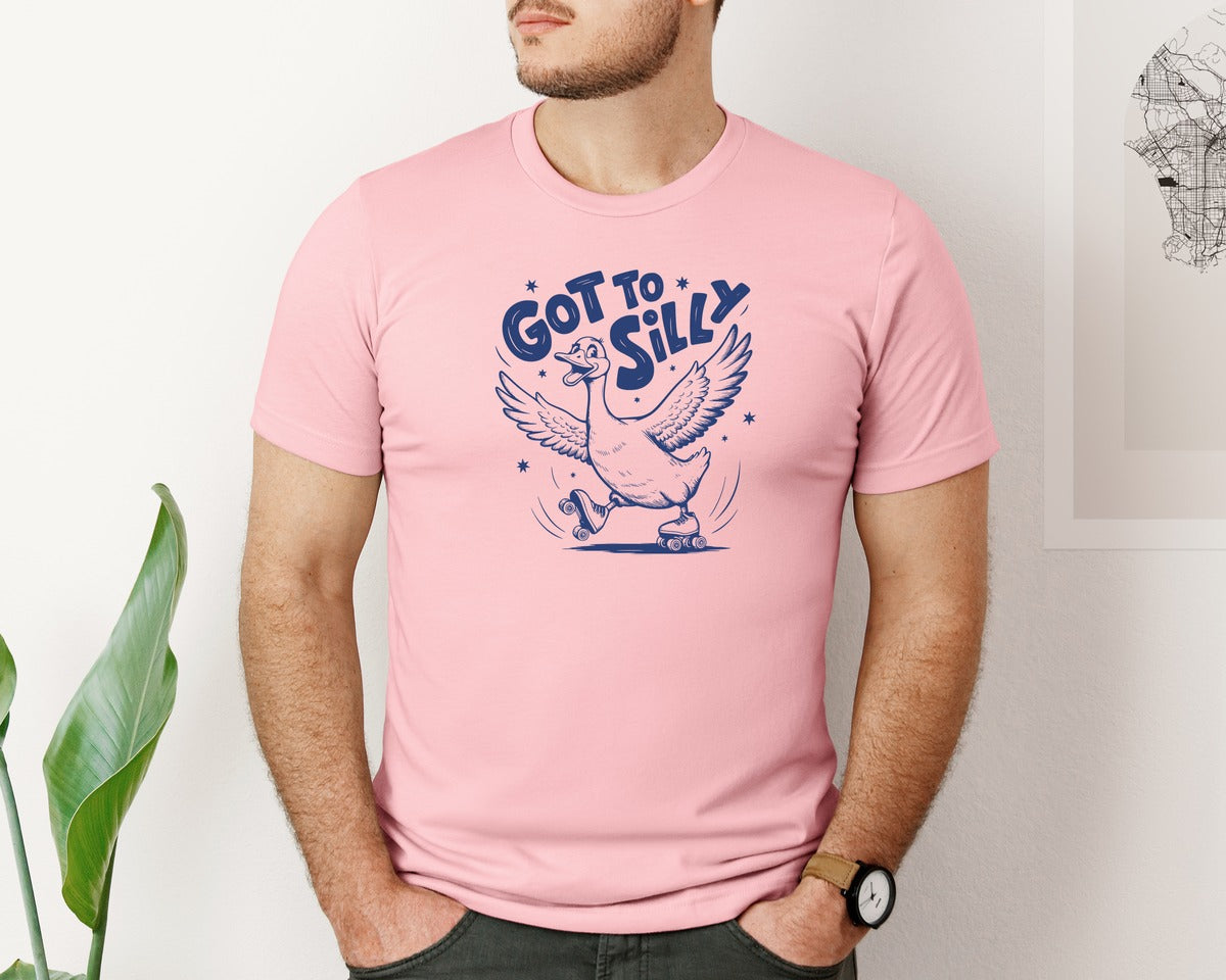brand:Bella Canvas|color:Pink|Funny Goose Got Too Silly Design Graphic T-Shirt